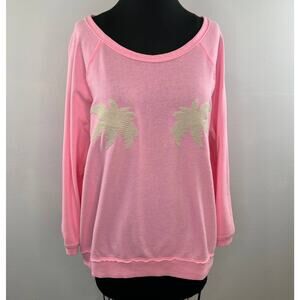 Victoria's Secret Pink Scoop Neck Knit Woven Palm Trees Sweater Pullover Top S